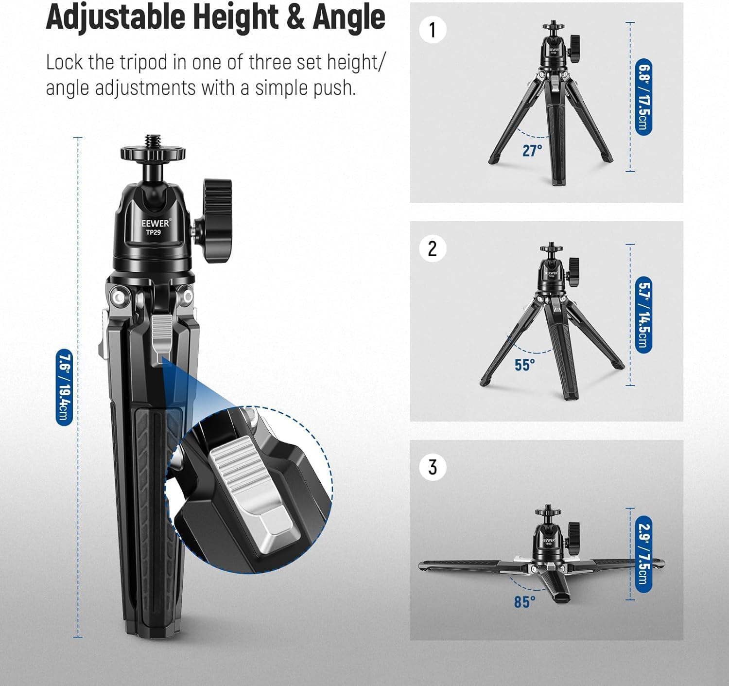 Detalle de NEEWER Mini trépied de table métallique TP29 avec rotule 360° (1/4")
