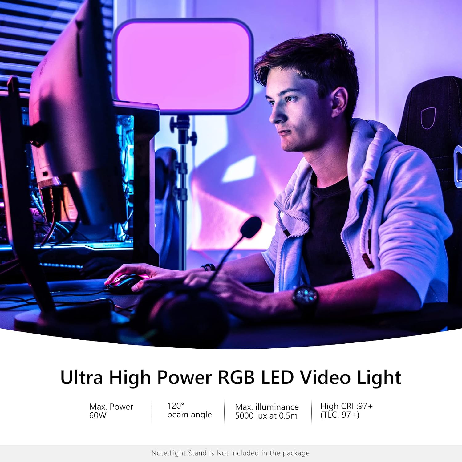 Detalle 2 de NEEWER RGB168 RGB LED Video Light Panel, 60W, 18.3-inch, App Control