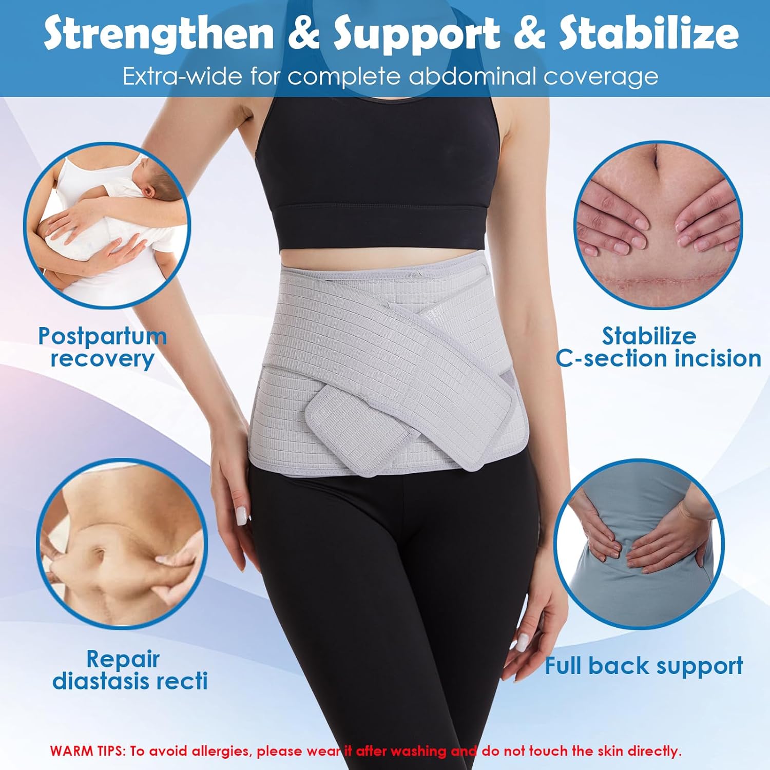 Thumbnail 1 de Paskyee Postpartum Belly Band (C-section recovery belly wrap) – Grey Waist/Pelvis Belt, L/XL