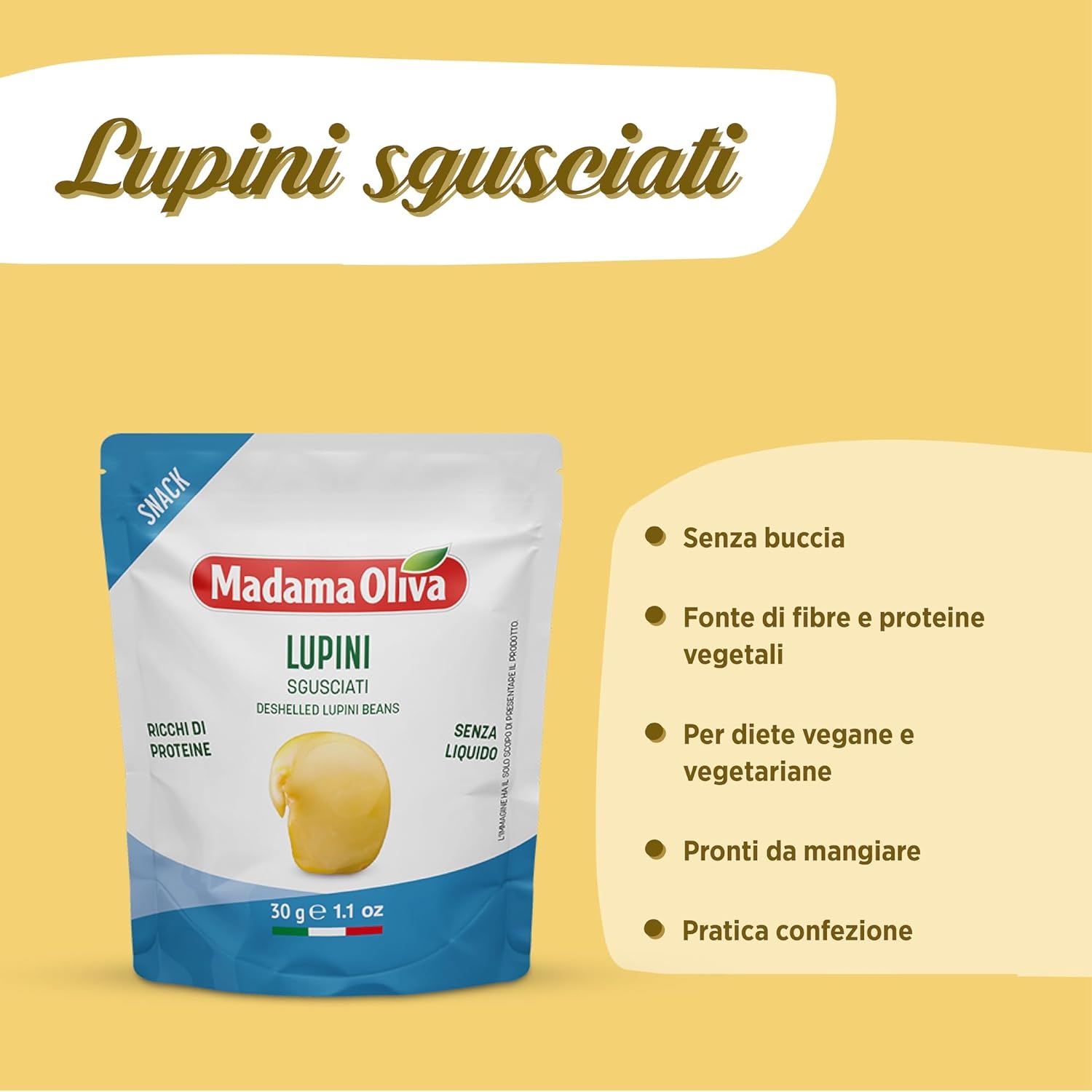 Thumbnail 2 de MADAMA OLIVA Lupini sgusciati – Snack gustoso e versatile (20 buste x 30 g)