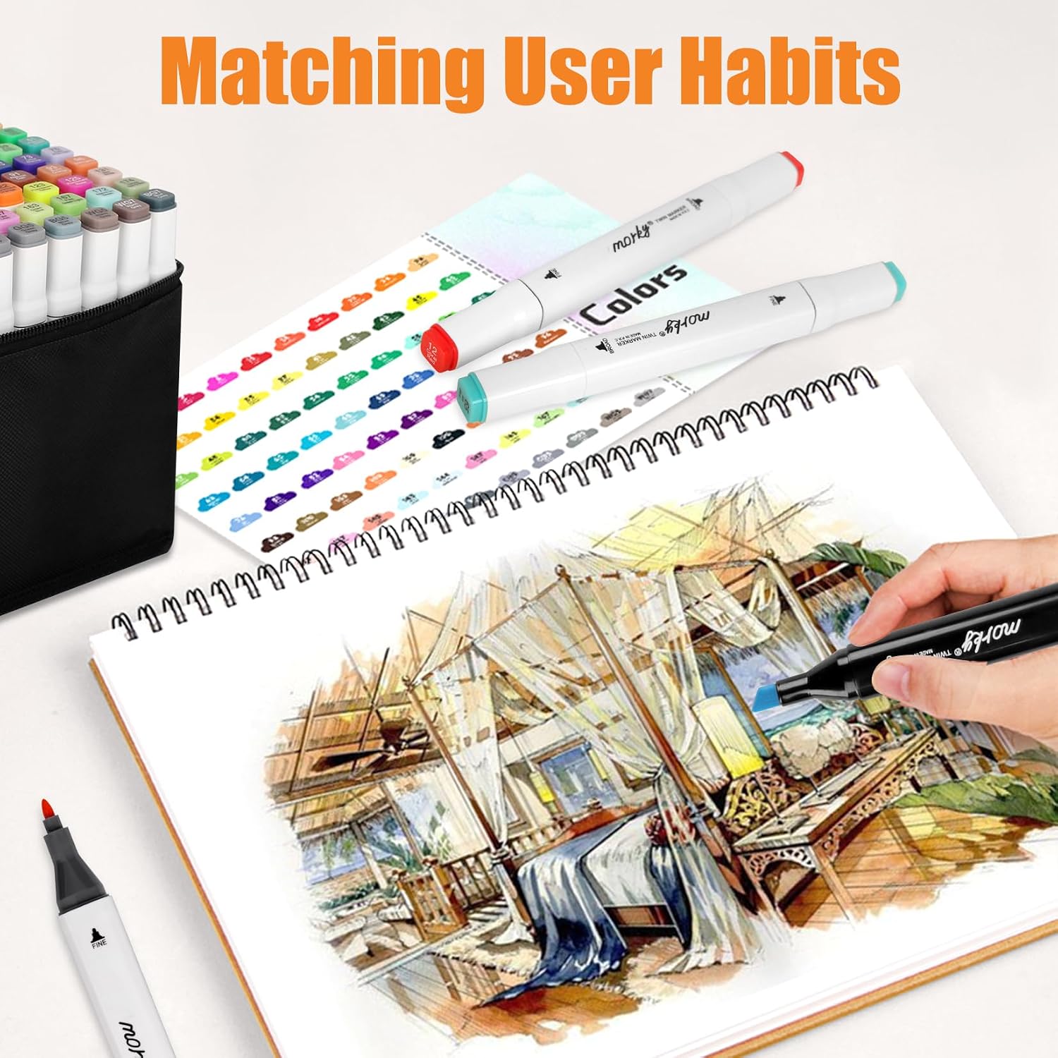 Detalle de AEDAGA 80 Colours Alcohol Markers with Free App (Alcohol Pens for Anime, Manga, Sketching & Calligraphy)