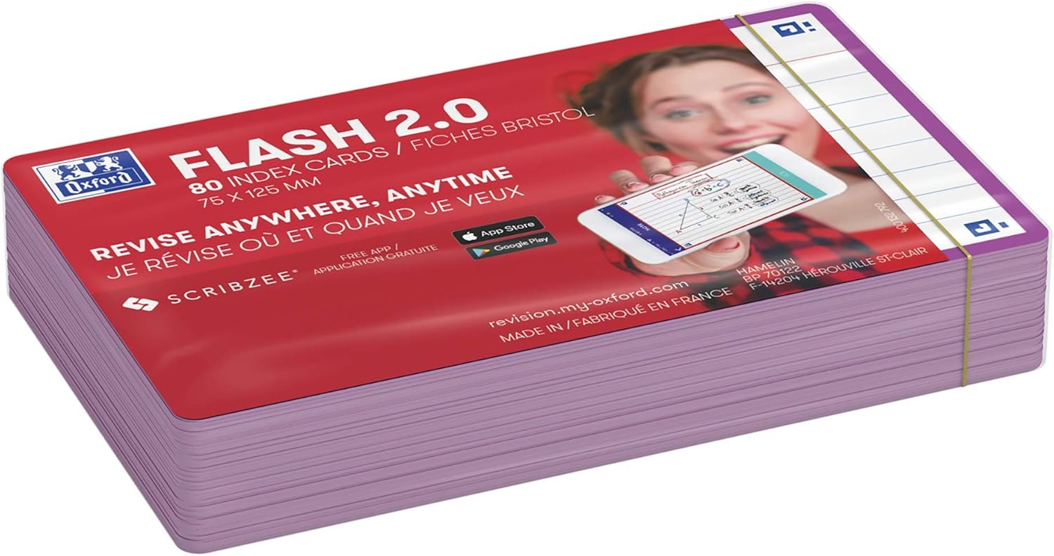 Thumbnail 5 de Oxford FLASH 2.0 A7 Karteikarten (75 x 125 mm), liniertes Lernkarten-Set, lila, 80 Blatt