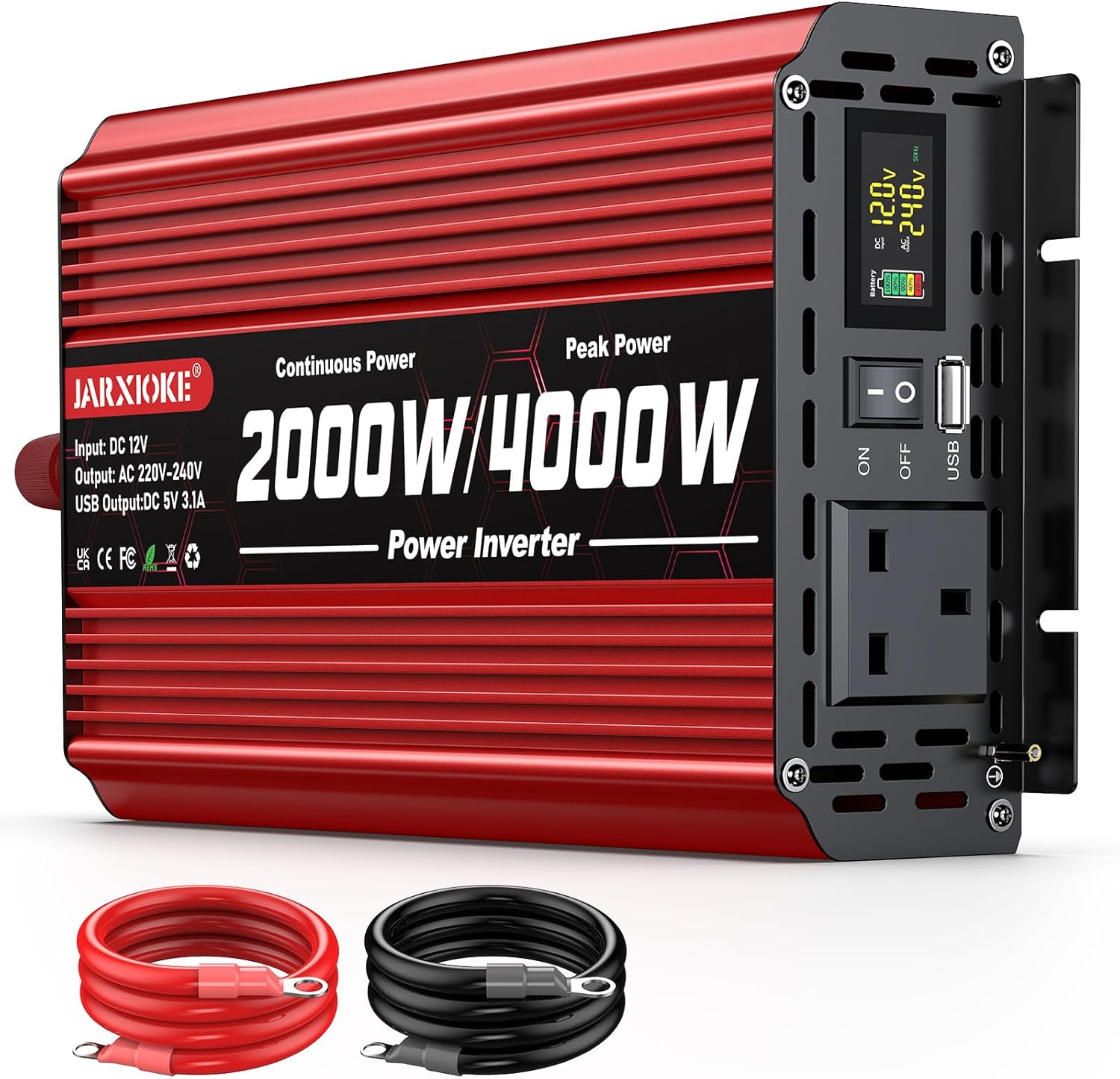 Thumbnail 6 de 3000W 12V to 240V Modified Sine Wave Car Power Inverter with LCD, 2 AC Sockets and USB