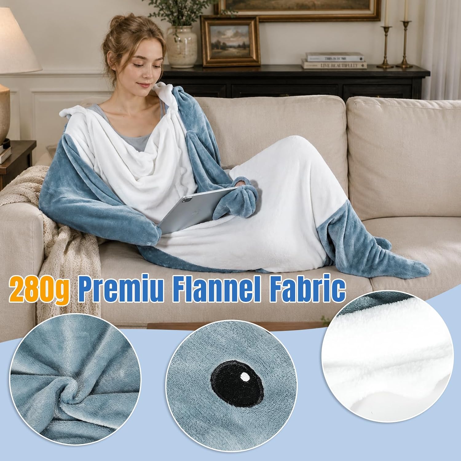 Thumbnail 3 de QUSLLIS Shark Blanket - Couverture de Requin en Flanelle Douce avec Capuche