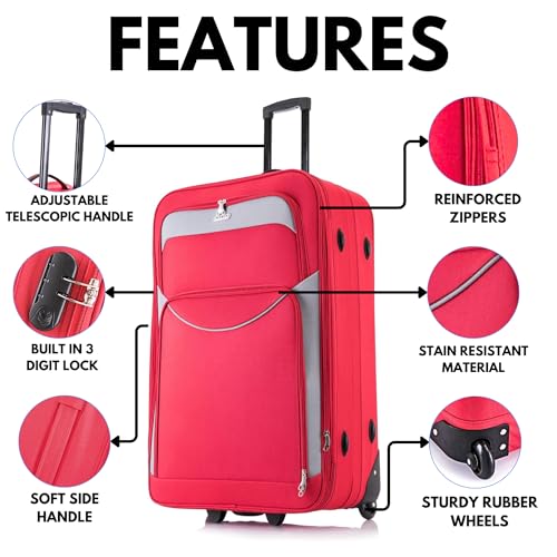 Detalle de FLYMAX 29" Large Suitcase: Lightweight 90L on Wheels, Red