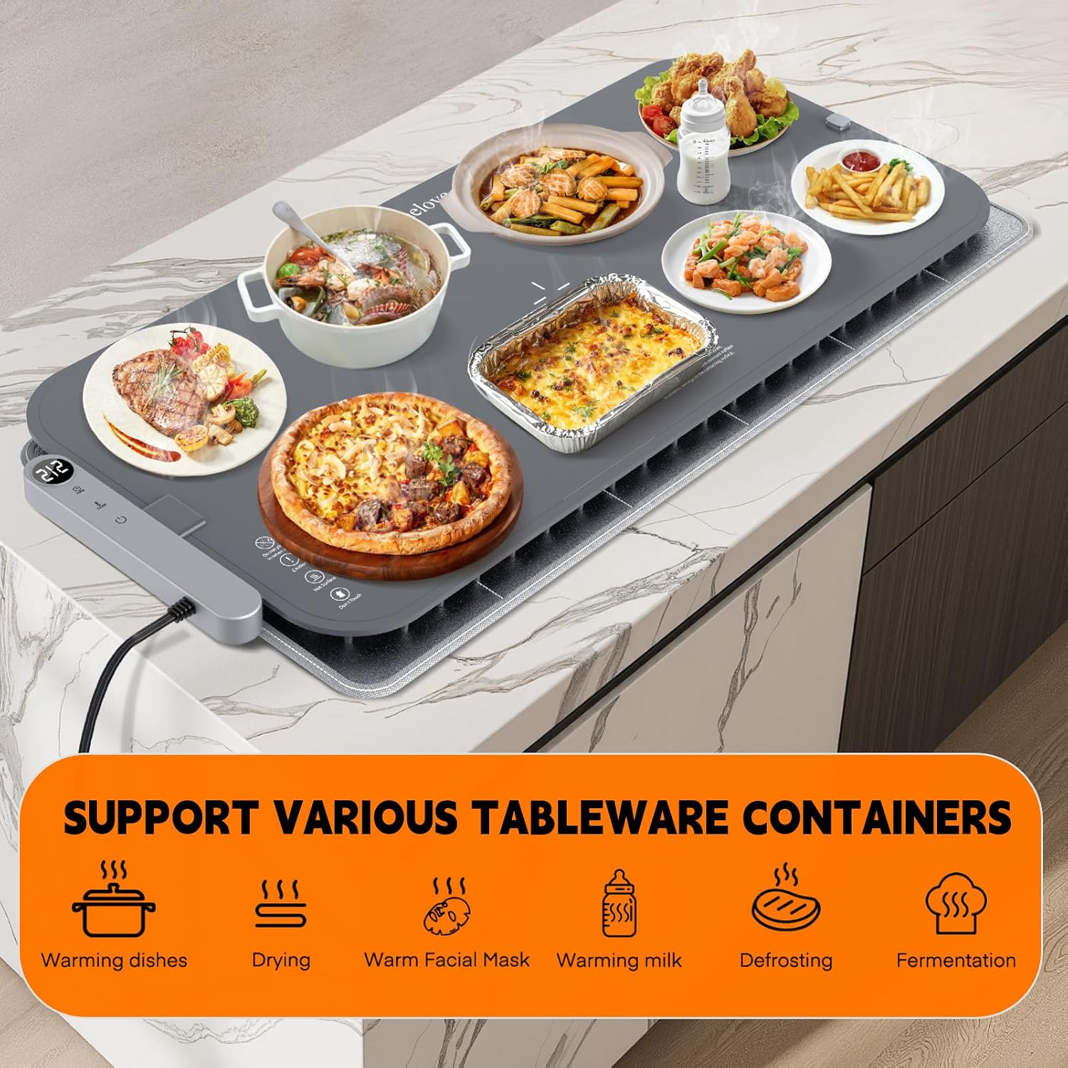 Thumbnail 5 de Homelove D-2653 Electric Food Warming Mat, 7 Settings and 6-Hour Timer
