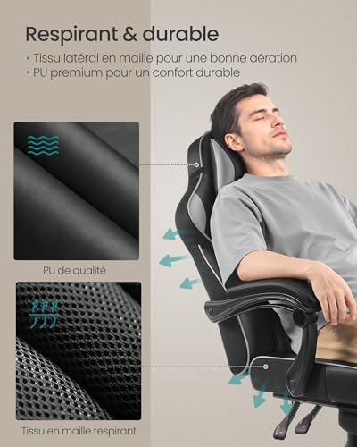Thumbnail 7 de SONGMICS Fauteuil de Bureau Gaming OBG073B03 – confort ajustable avec repose-pieds télescopique