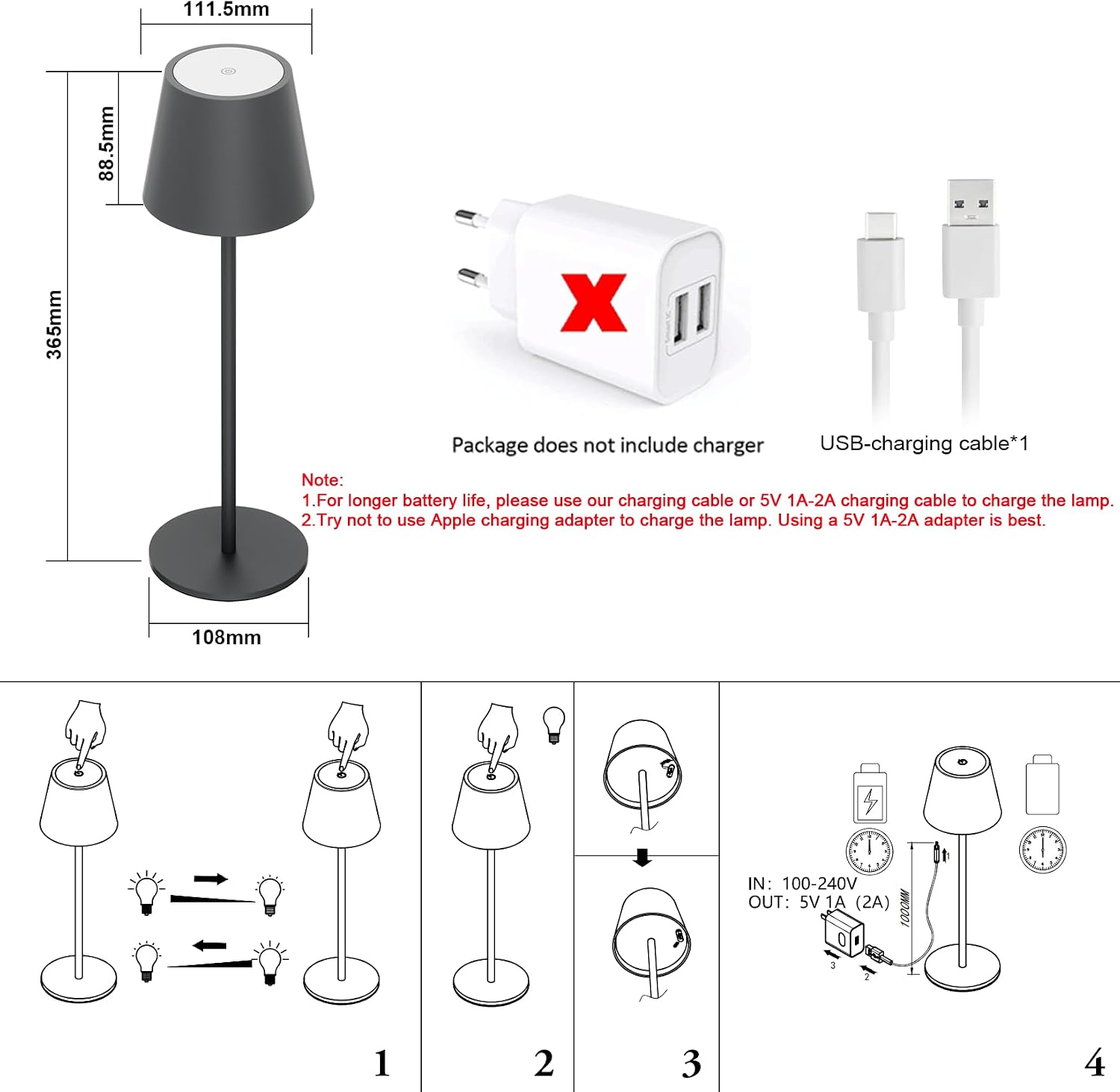 Detalle 2 de Klighten Lampe de Table LED Dimmable 4400 mAh