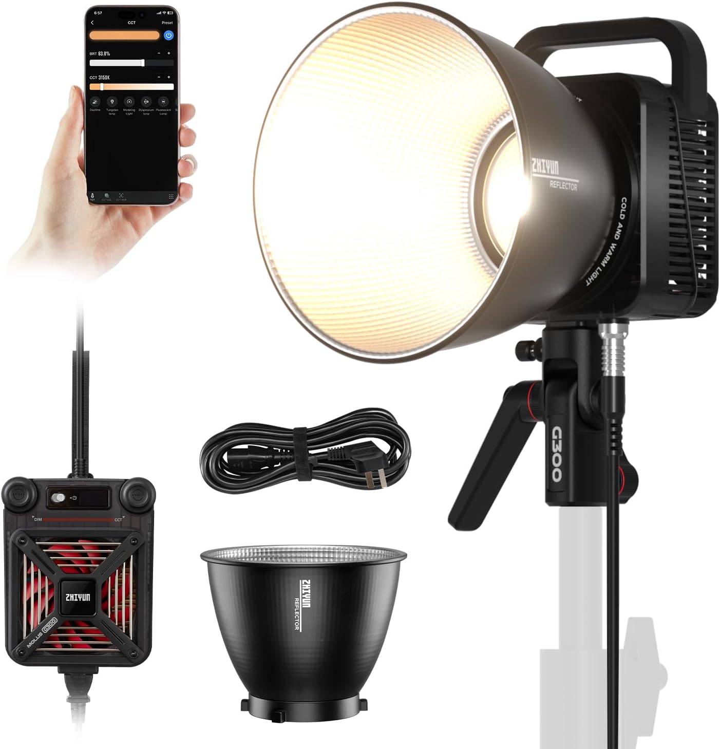 Detalle de ZHIYUN MOLUS G300 300W LED Video Light with APP Control and Bowens Mount