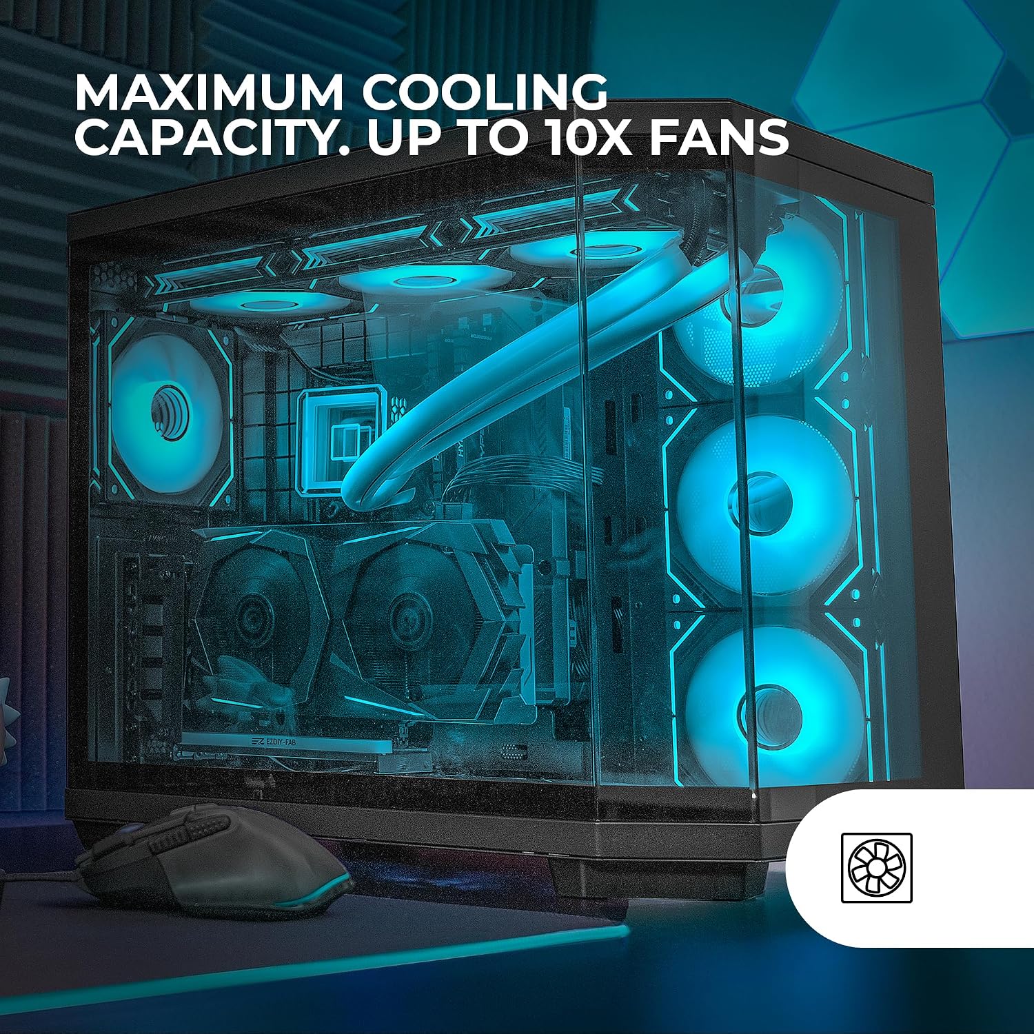 Detalle 2 de Mars Gaming MC-3TCORE (ATX custom) con triplo vetro temperato rimovibile e supporto liquido fino a 360 mm
