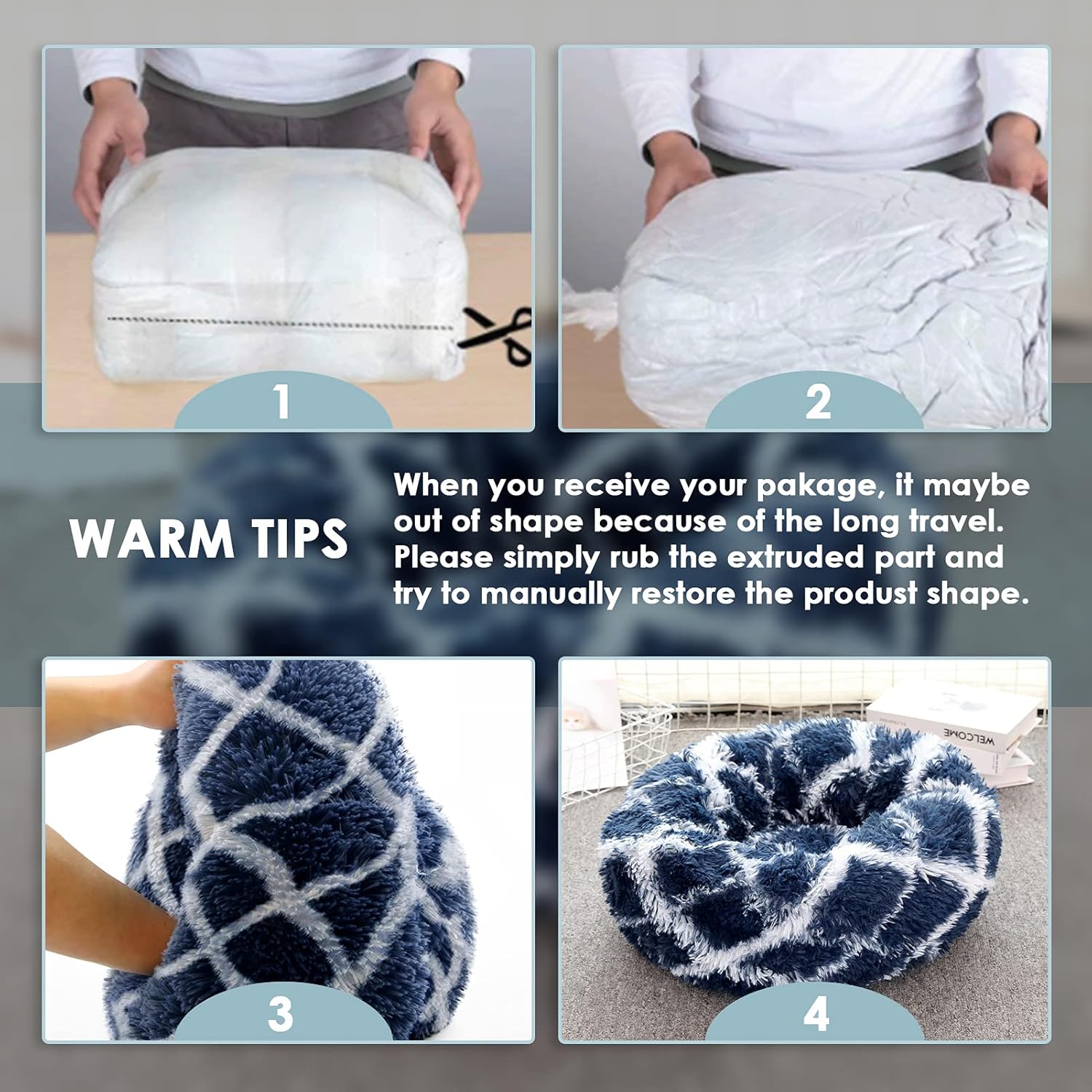 Thumbnail 3 de Jiuzcare 50cm Calming Donut Pet Bed (4cm long plush) for Small Dogs & Cats, Black