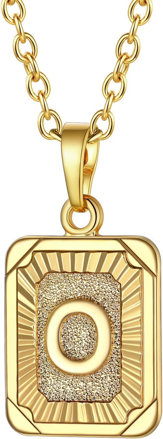 Detalle de FOCALOOK Buchstaben Kette Damen mit Rechteck Anhänger – Namenskette, Gold oder Weiß