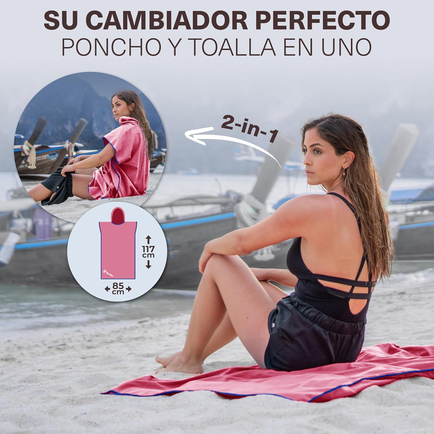 Detalle 2 de NirvanaShape Toalla Poncho Secado Rápido para Adultos 🏄