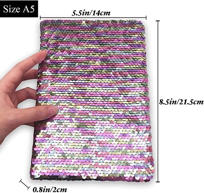 Detalle 1 de GINMLYDA Reversible Sequin Notebook, 8.5 x 5.5 Inches, 160 Lined Pages