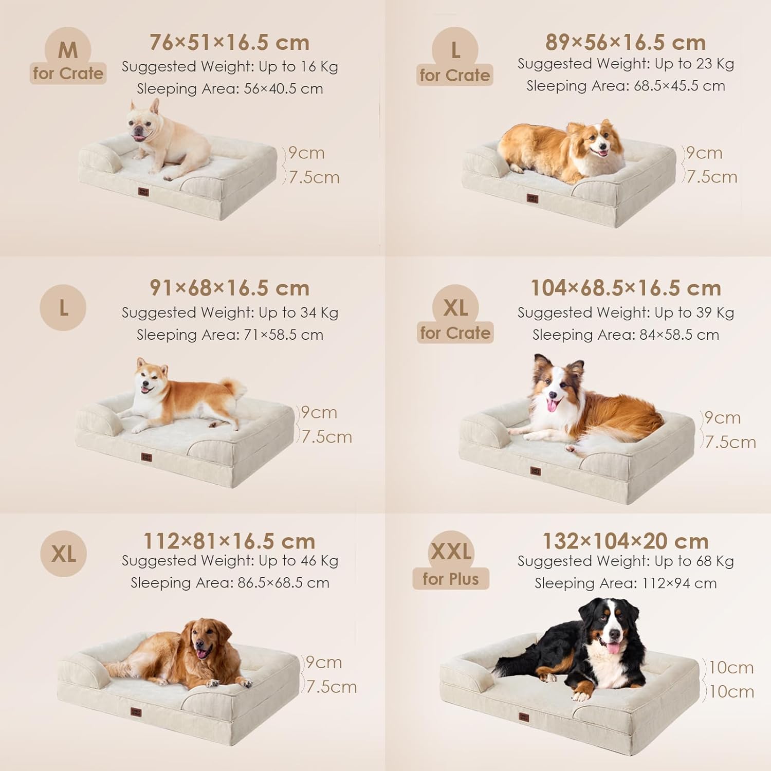 Detalle de EHEYCIGA Orthopädisches Hundebett für kleine Hunde (76 x 51 cm) mit Memory-Schaum, wasserabweisend & rutschfest, beige