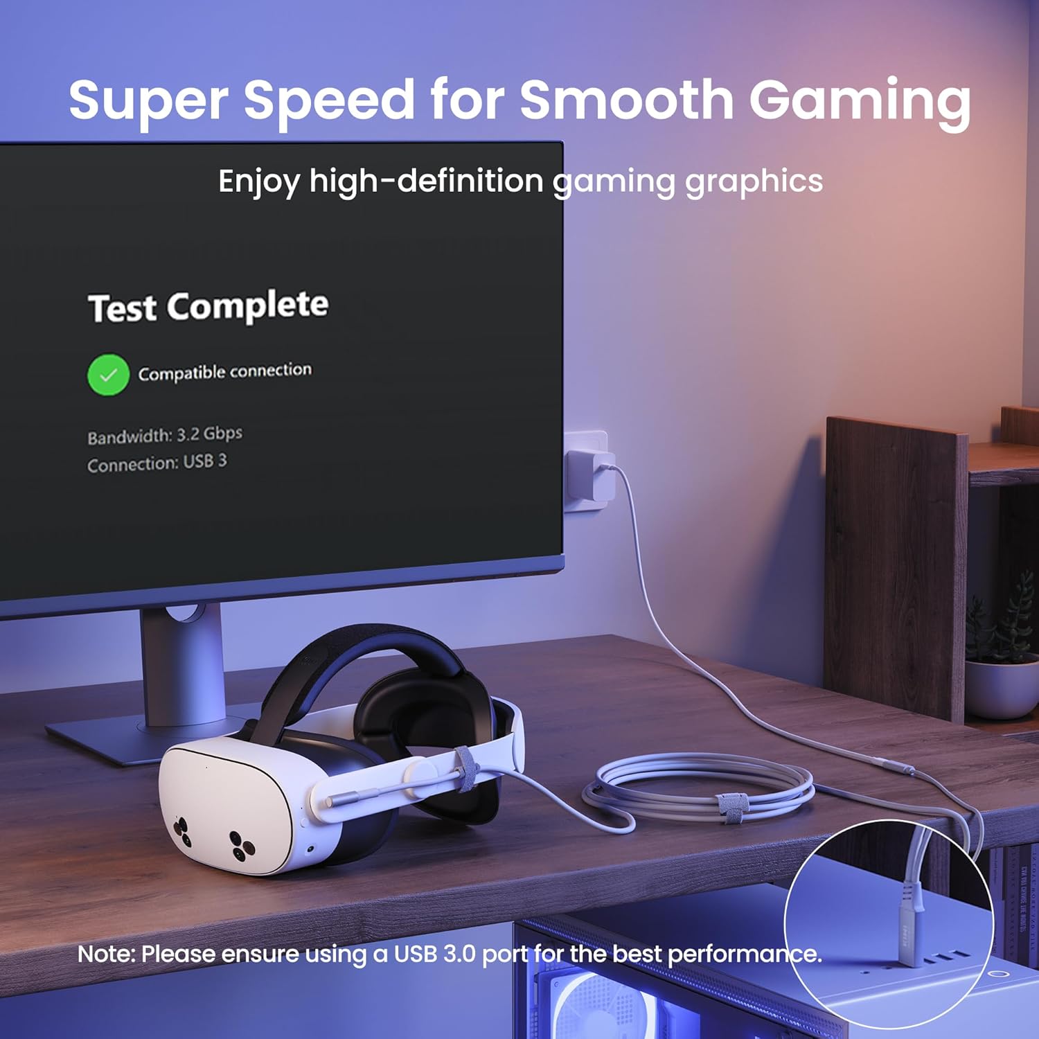 Thumbnail 5 de KIWI design Link Cable with Charging (16FT) — USB 3.0 to USB-C for Meta Quest 3S/3/2/Pro and Pico 4, White