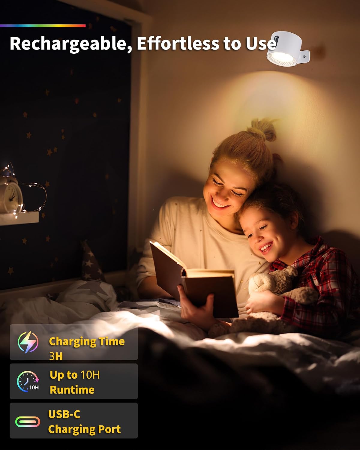 Detalle de LuminexDesigns Set 2 applique LED da parete senza fili con telecomando, touch e ricarica USB-C