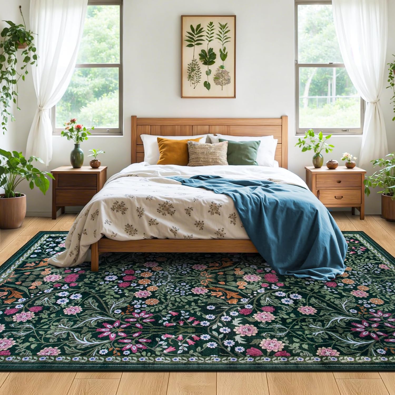 Thumbnail 2 de PLHXFR 6x9 Floral Washable Area Rug (Vintage Boho, Non-Slip, Stain Resistant)