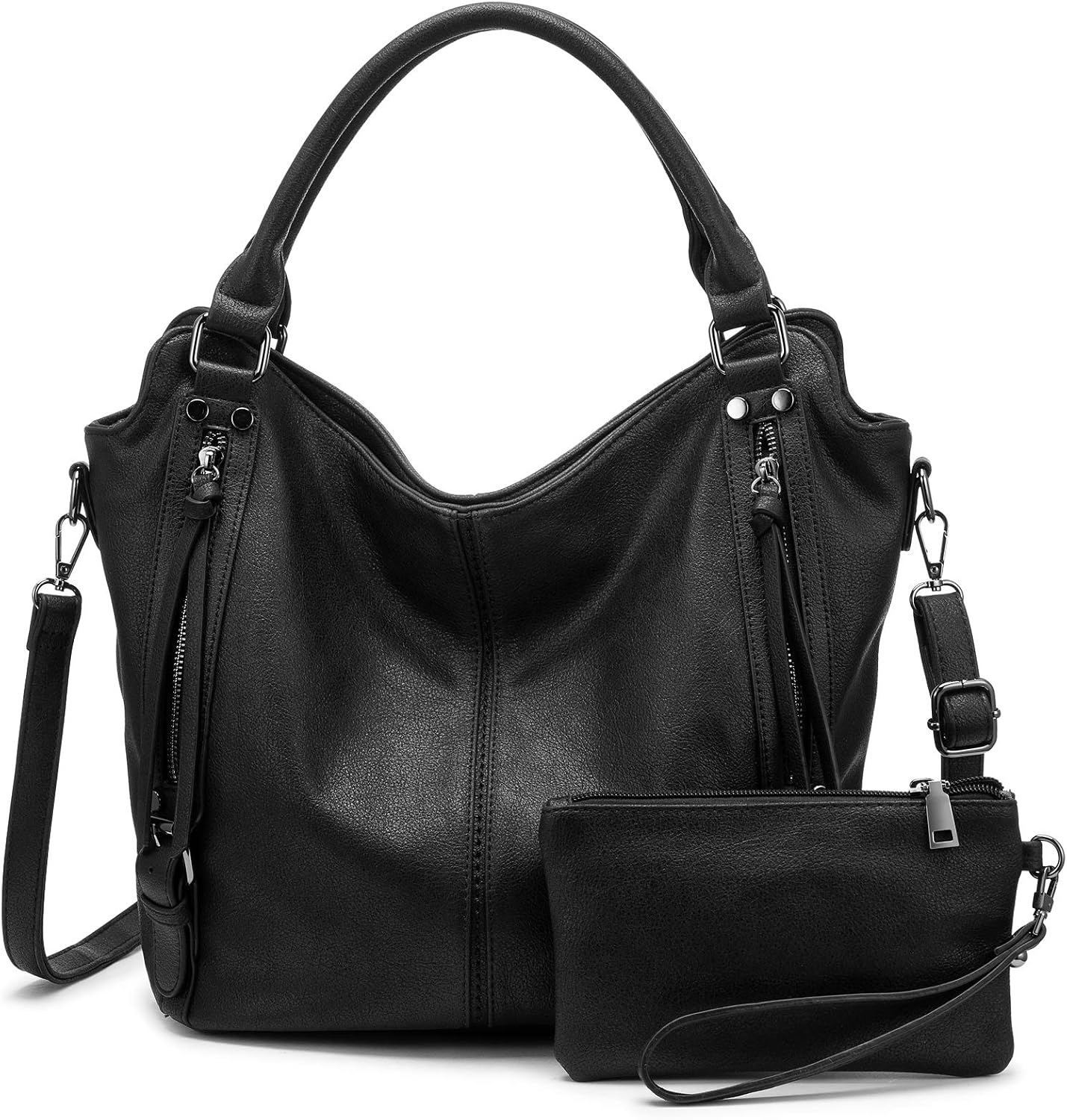 Thumbnail 4 de Realer Borsa Donna Set Medio: Borsa a Mano Ecopelle Nero + Tracolla, 2 Pezzi