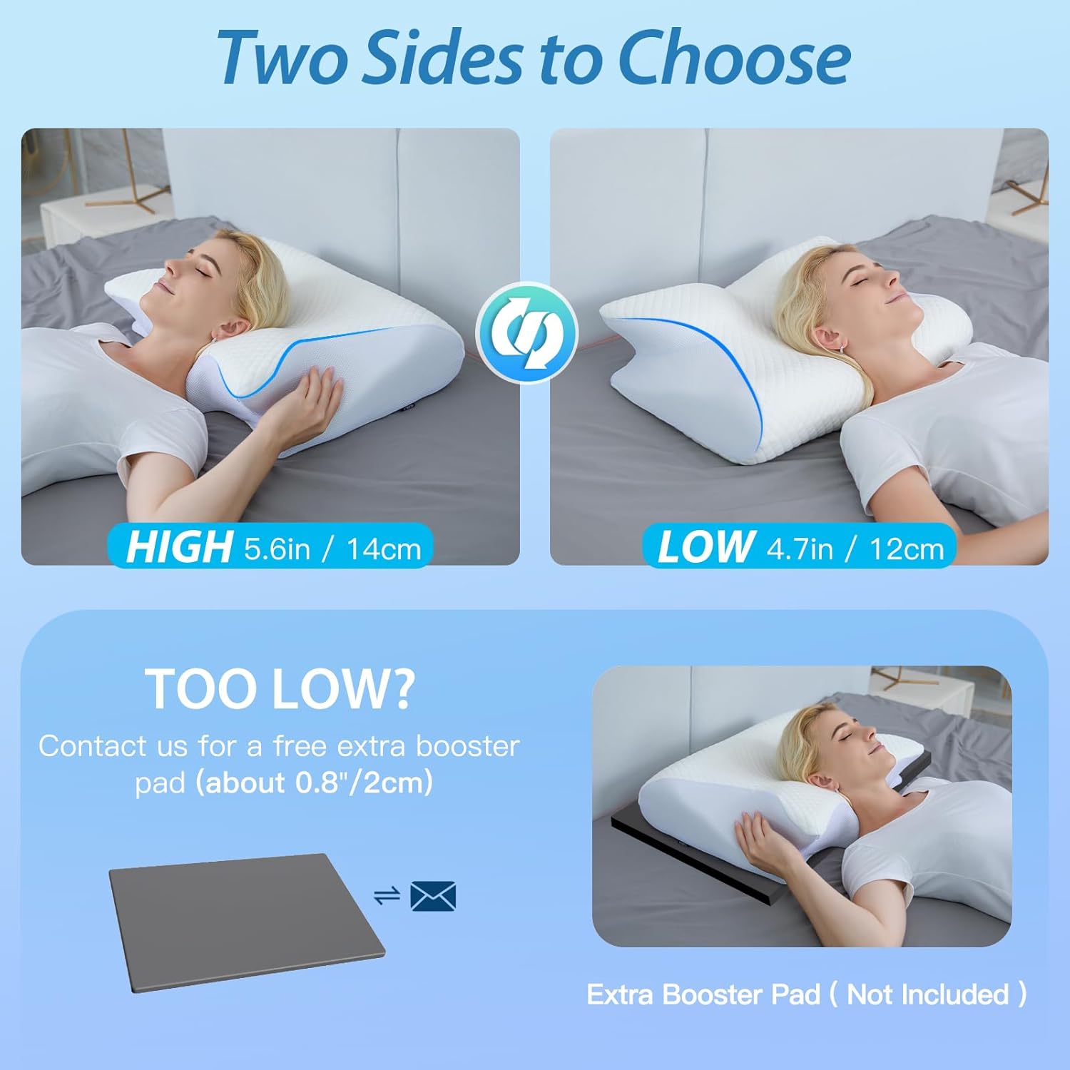 Detalle de HOMCA Cuscino Cervicale 2 in 1 in Memory Foam: supporto ergonomico con federa sfoderabile (60x40x12/14 cm)
