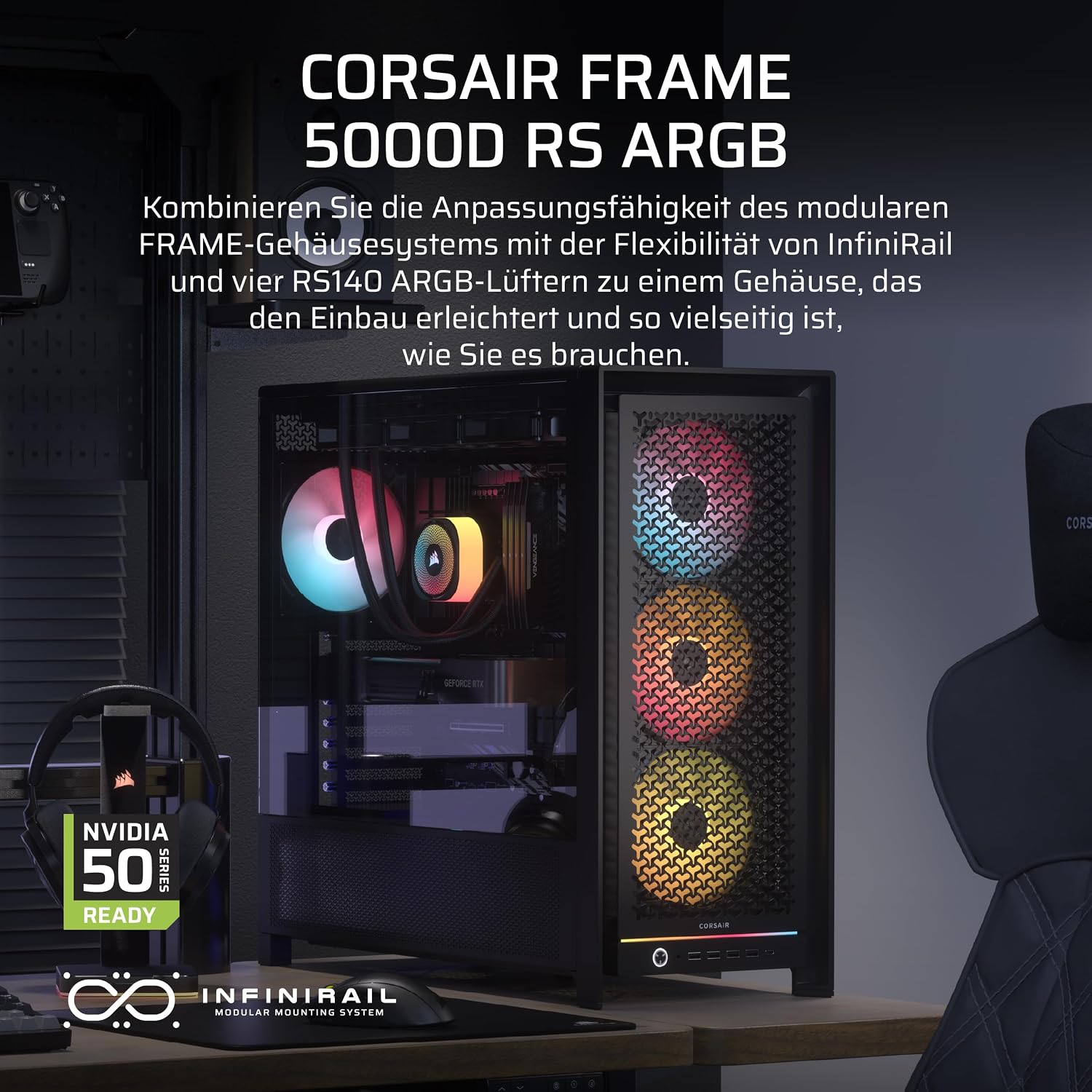 Detalle 2 de CORSAIR Frame 5000D RS ARGB Modulares Hohem Luftstrom Mid-Tower-Gehäuse