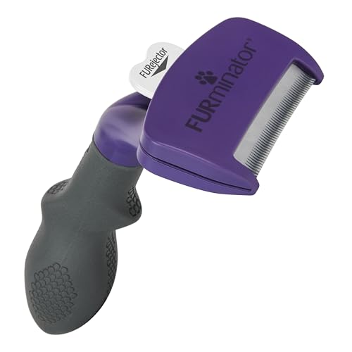 Detalle de FURminator deShedding: Cepillo para gatos medianos y grandes de pelo corto (L) — borde de acero y mango ergonómico
