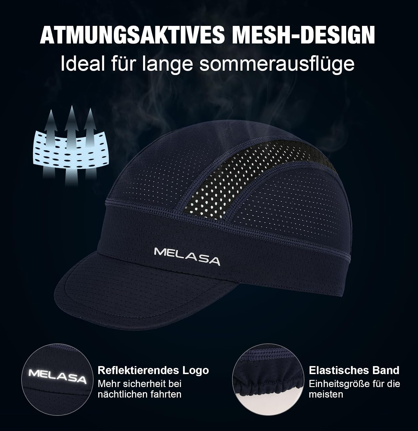 Detalle 2 de MELASA Fahrrad Cap: Kühlende Skull Cycling Cap mit Sonnenblende und UV-Schutz