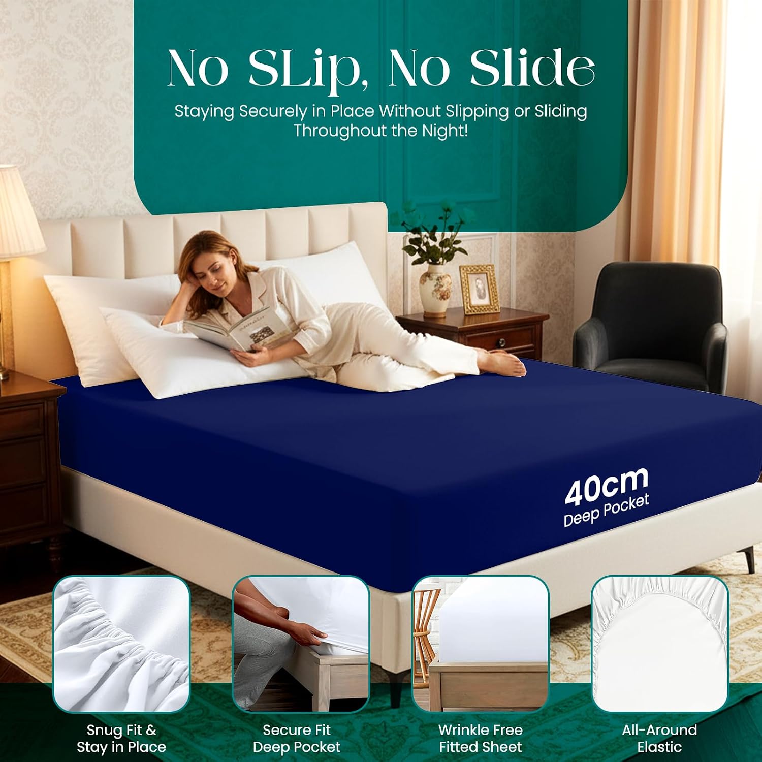 Detalle de Egyptian Cotton fitted sheet, 200 TC