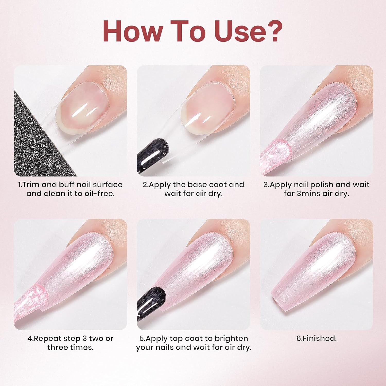 Detalle 2 de MIZHSE Pearlescent Pink Nail Polish — Quick Dry, Oil-Based Pale Pink (15ml)