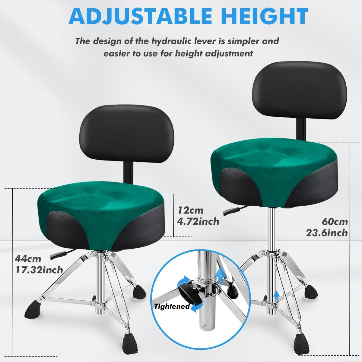 Detalle de UPELLA UP-AG-3 Hydraulic Drum Throne with Backrest, Memory Foam and Velvet Cover