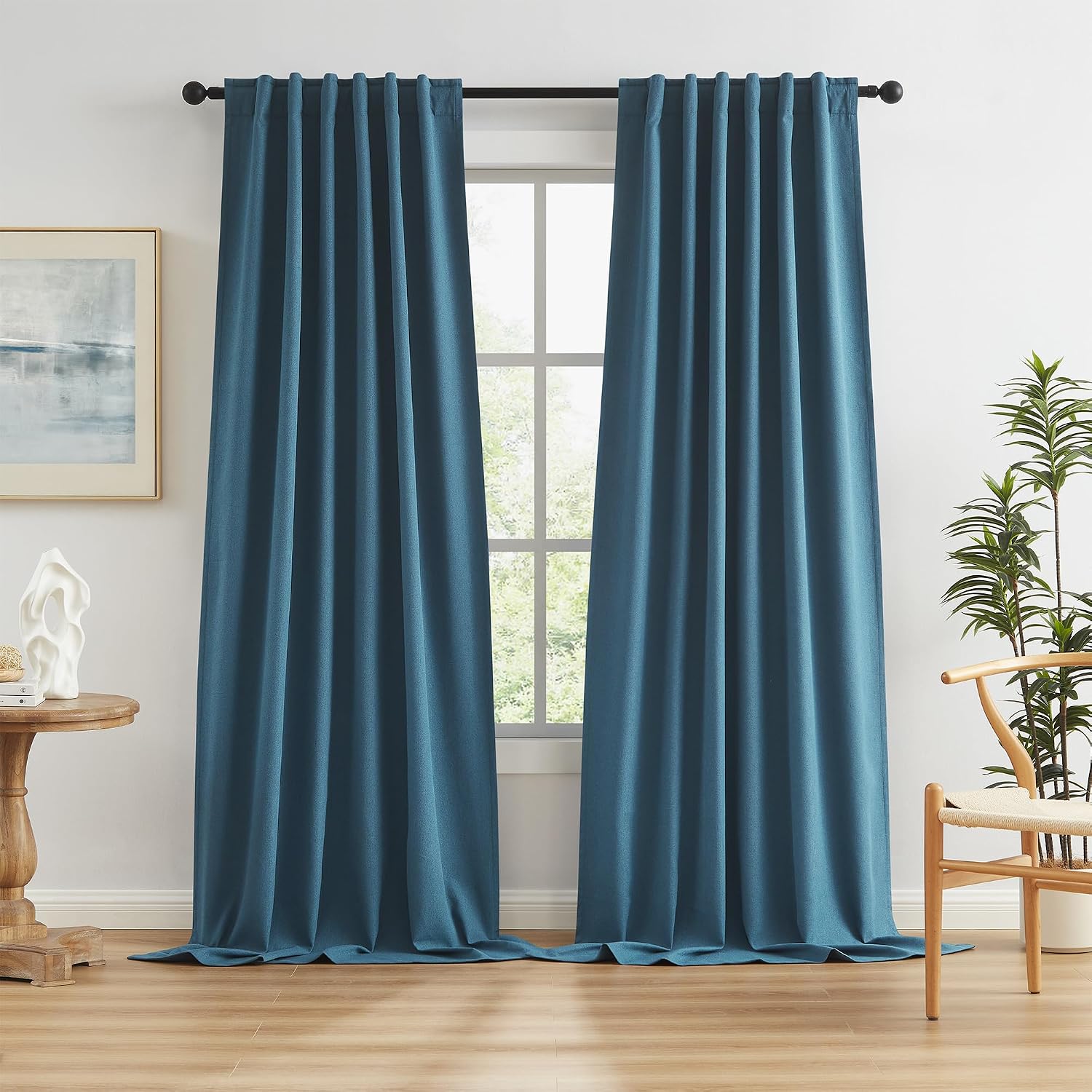 Detalle de KEQIAOSUOCAI 108in Linen Blackout Curtains 50in 9FT