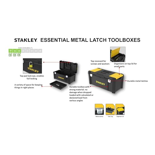 Detalle de STANLEY 16 Zoll Essential Leichtgewicht-Werkzeugkiste STST1-75518 – kompakt, robust und organisiert