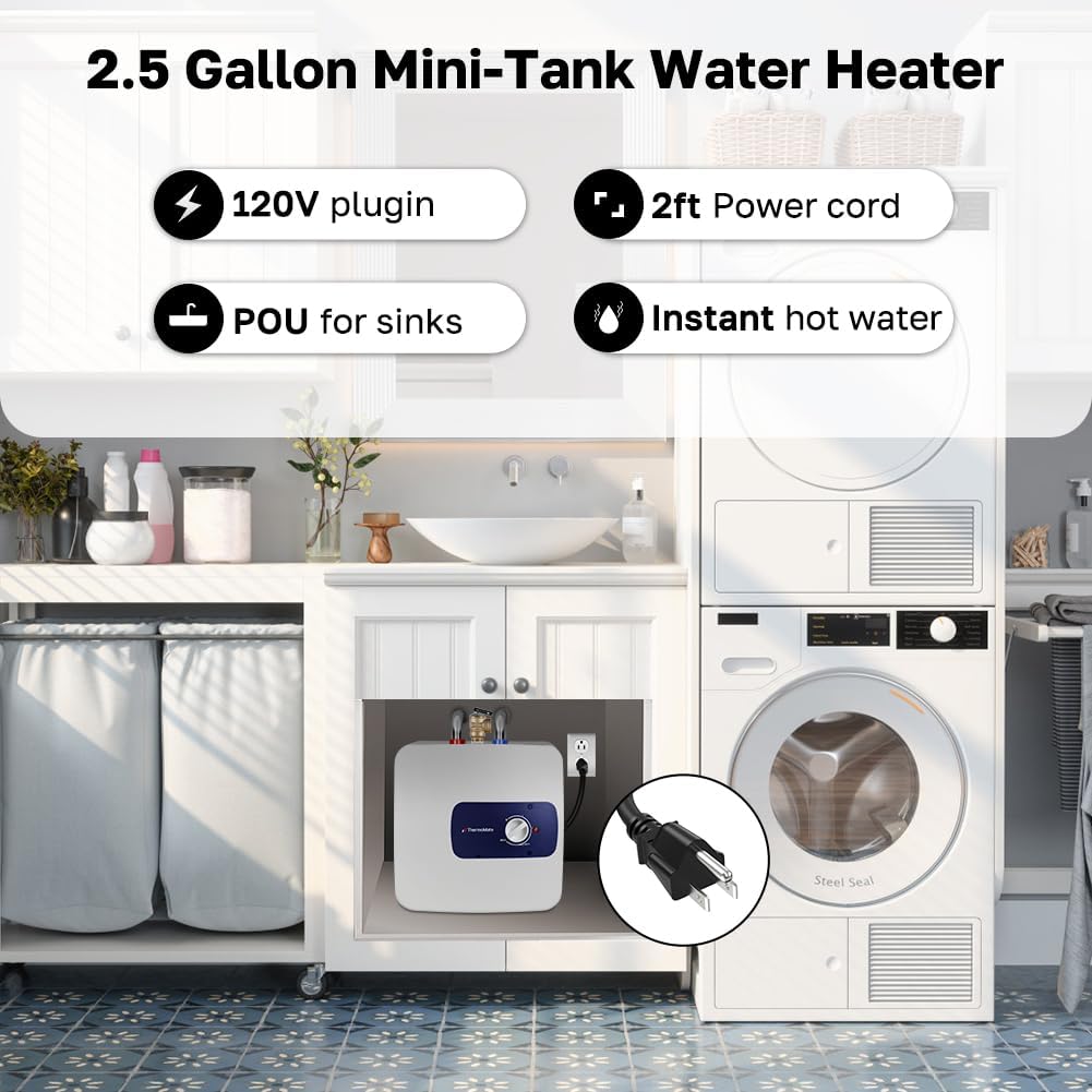 Detalle 2 de ThermoMate ES250 Mini Tank Water Heater, 2.5 Gallons, 120V, 1440W