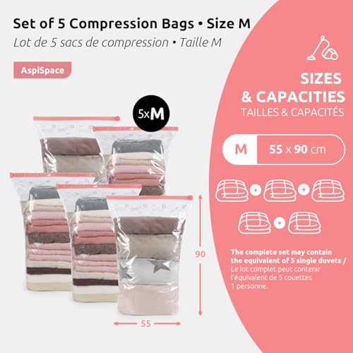 Detalle de Compactor Lot de 5 Sacs de Rangement Sous Vide M (90 x 55 cm) – gain d’espace et simplicité