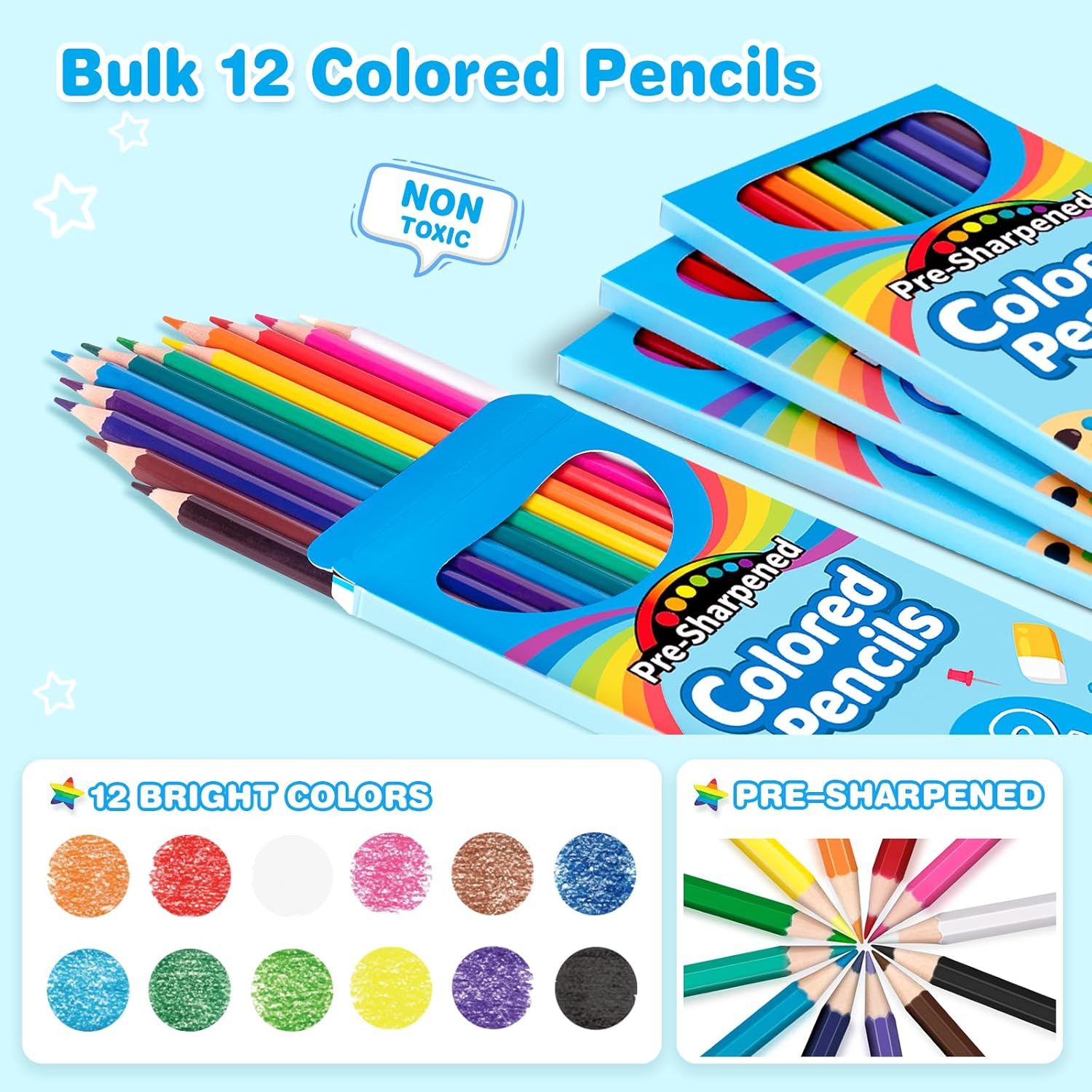 Thumbnail 1 de V-Opitos 48-Count Colored Pencils (4 Packs, 12 Colors each) — Pre-sharpened Kids Pencils for School & Classroom Prizes