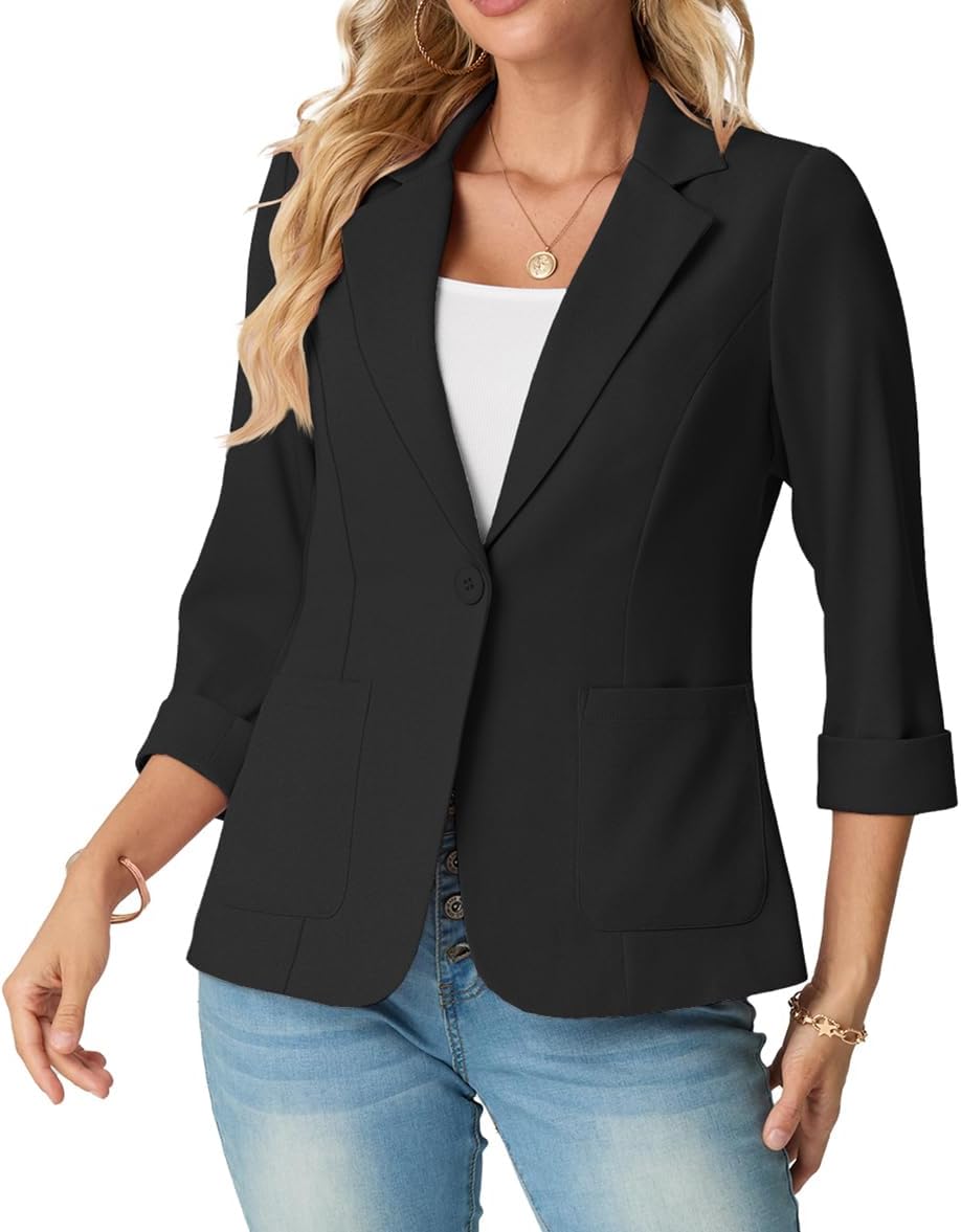 Thumbnail 6 de GRECERELLE Women's 3/4-Sleeve Blazer with Padded Shoulders and Pockets