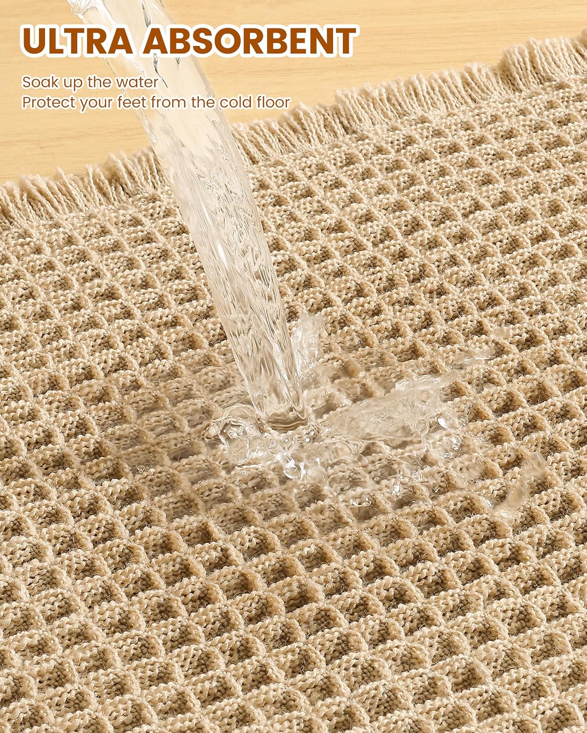 Detalle de Smiry Waffle Bath Mat 72x24: Extra Soft, Absorbent & Non-Slip