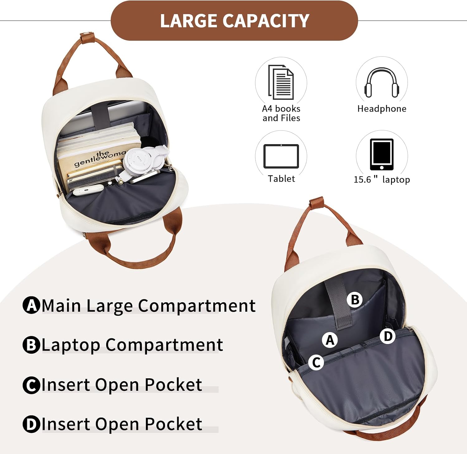 Detalle de Kono Backpack Womens: 15.6 Inch Laptop Backpack for Work, Study and Travel