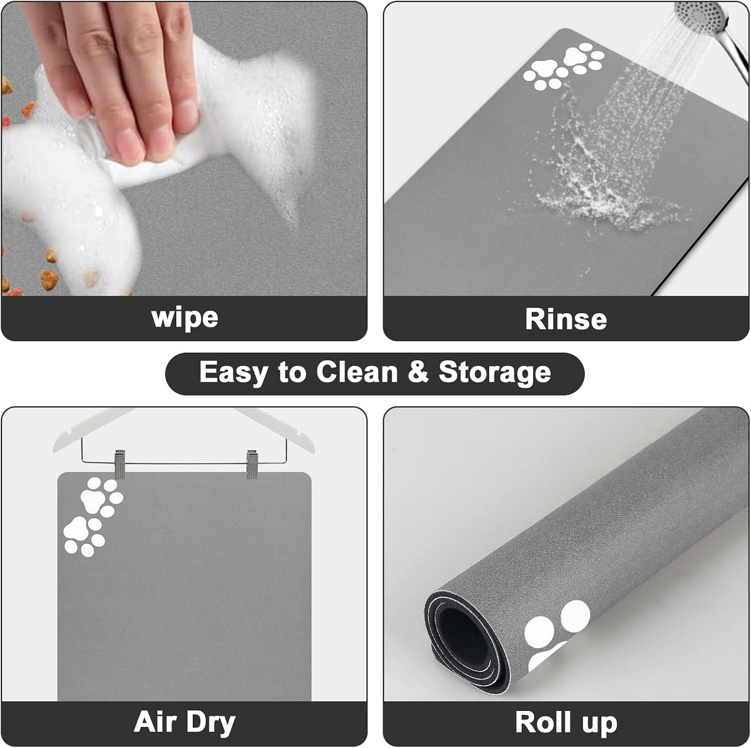 Thumbnail 3 de Mavicen Pet Feeding Mat 40 × 60cm: Absorbent, Non-Slip, and Pet-Friendly Paw Pattern