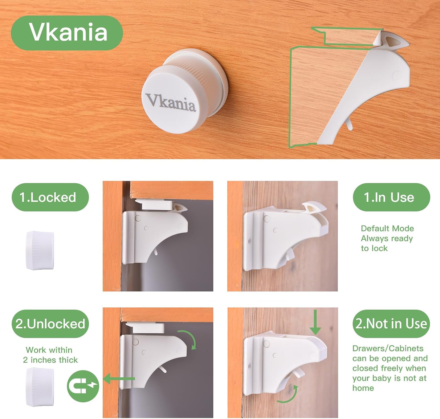 Thumbnail 6 de Vkania Magnetic Cabinet Locks, 6-Pack with 2 Keys, Hidden No-Drill Design