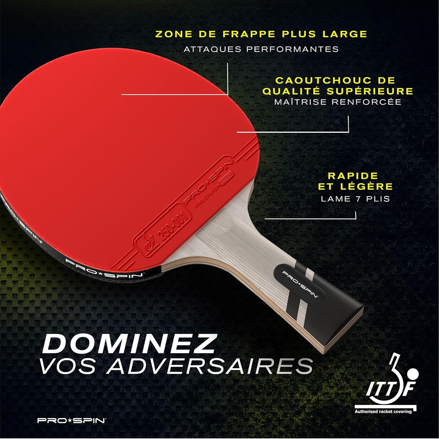 Thumbnail 1 de PRO-SPIN Raquette de ping-pong Série Elite 7 plis (ITTF) — Fibre de carbone, mousse 2 mm et étui