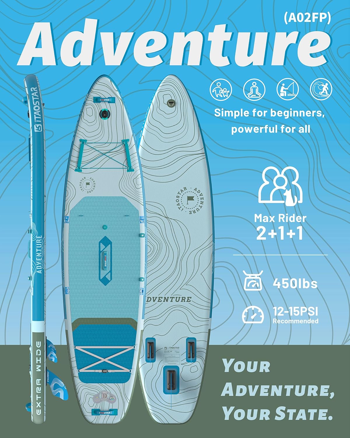 Thumbnail 1 de iTAOSTAR Adventure 12'×35"/39" Extra Wide SUP Board 🏄