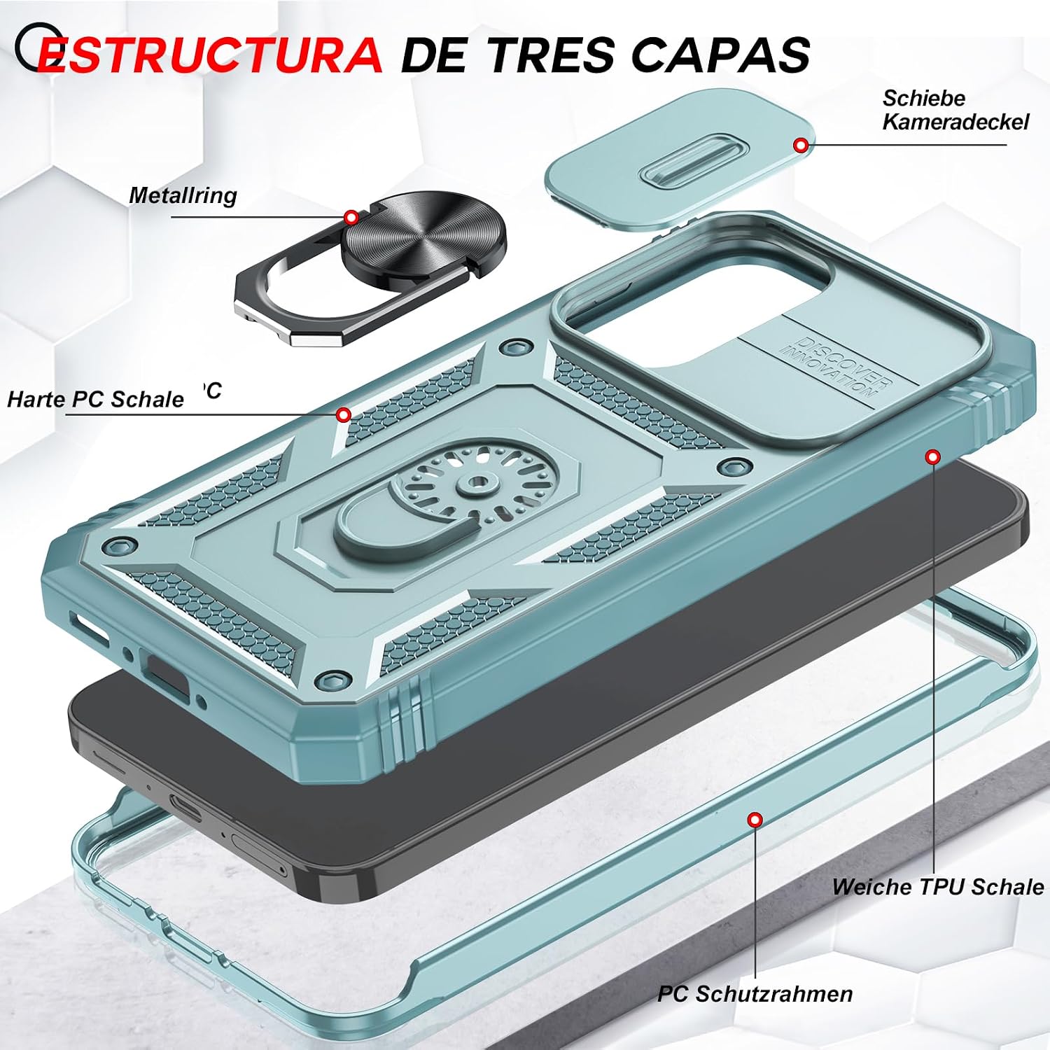 Thumbnail 2 de LeYi Handyhülle für Samsung Galaxy A56 5G – militärisch stoßfestes Slide-Cover mit Kameraschutz, Ringhalterung und 2 Schutzfolien (Grün)