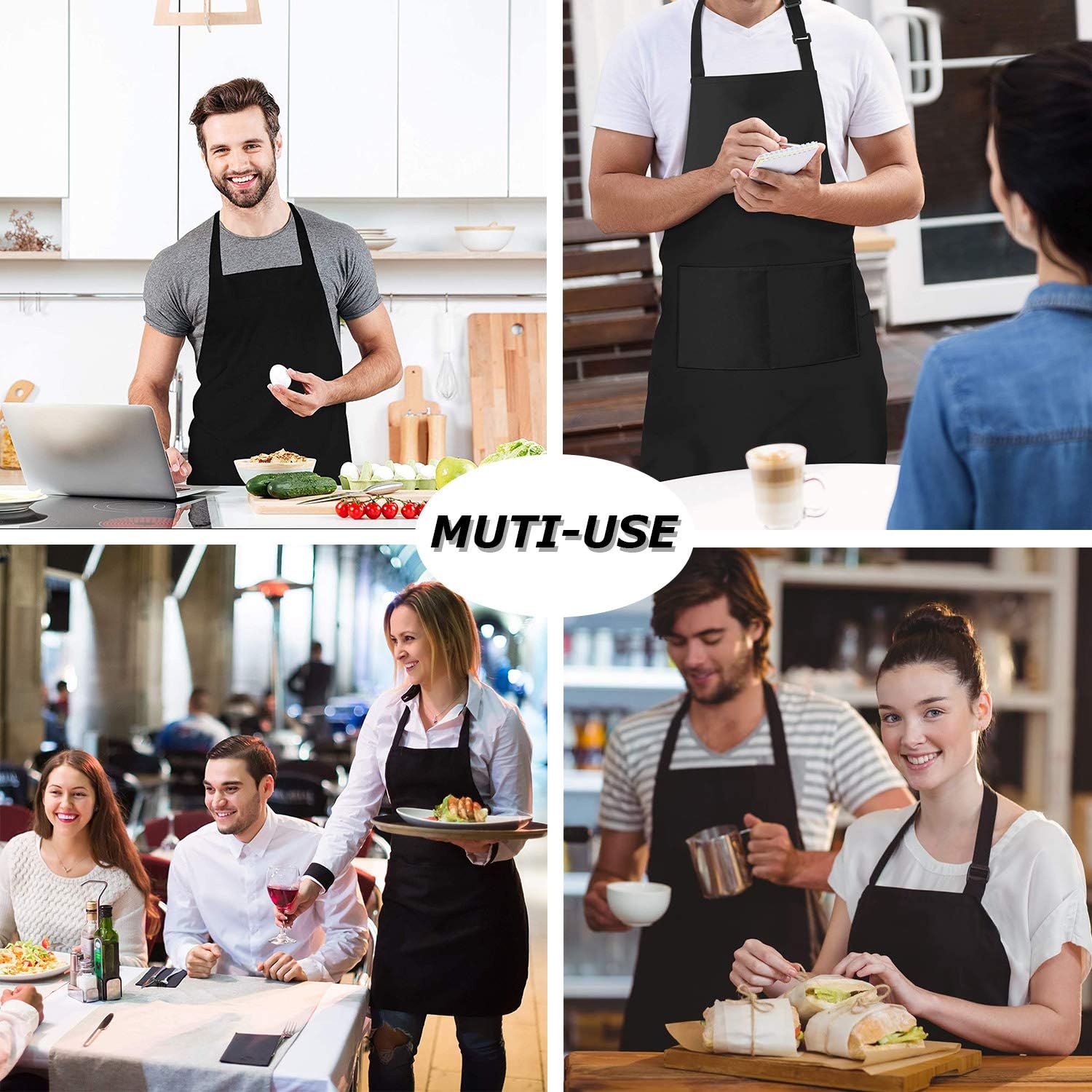 Thumbnail 6 de Chef Aprons 4 Pack Waterproof Apron with 2 Pockets 🧑