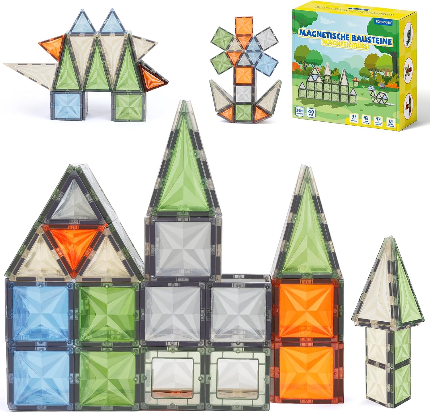 Detalle de ECHOCUBE 40 PCS Magnetic Tiles Set