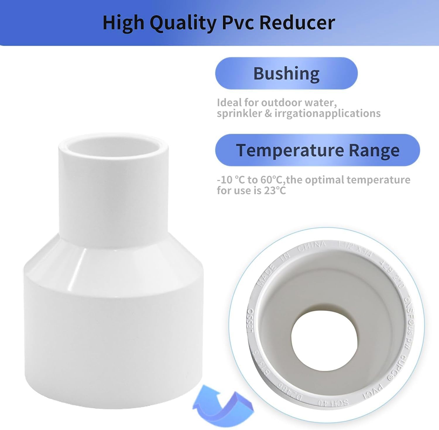 Detalle de TA-VIGOR PVC Reducer Coupling, 50mm x 32mm pipe fitting adapter (2 pack) – white
