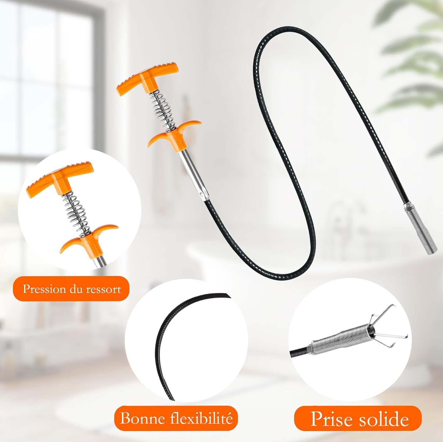 Thumbnail 4 de Qwatuy 160 cm Furet Déboucheur Professionnel Flexible – Lot de 6 pièces