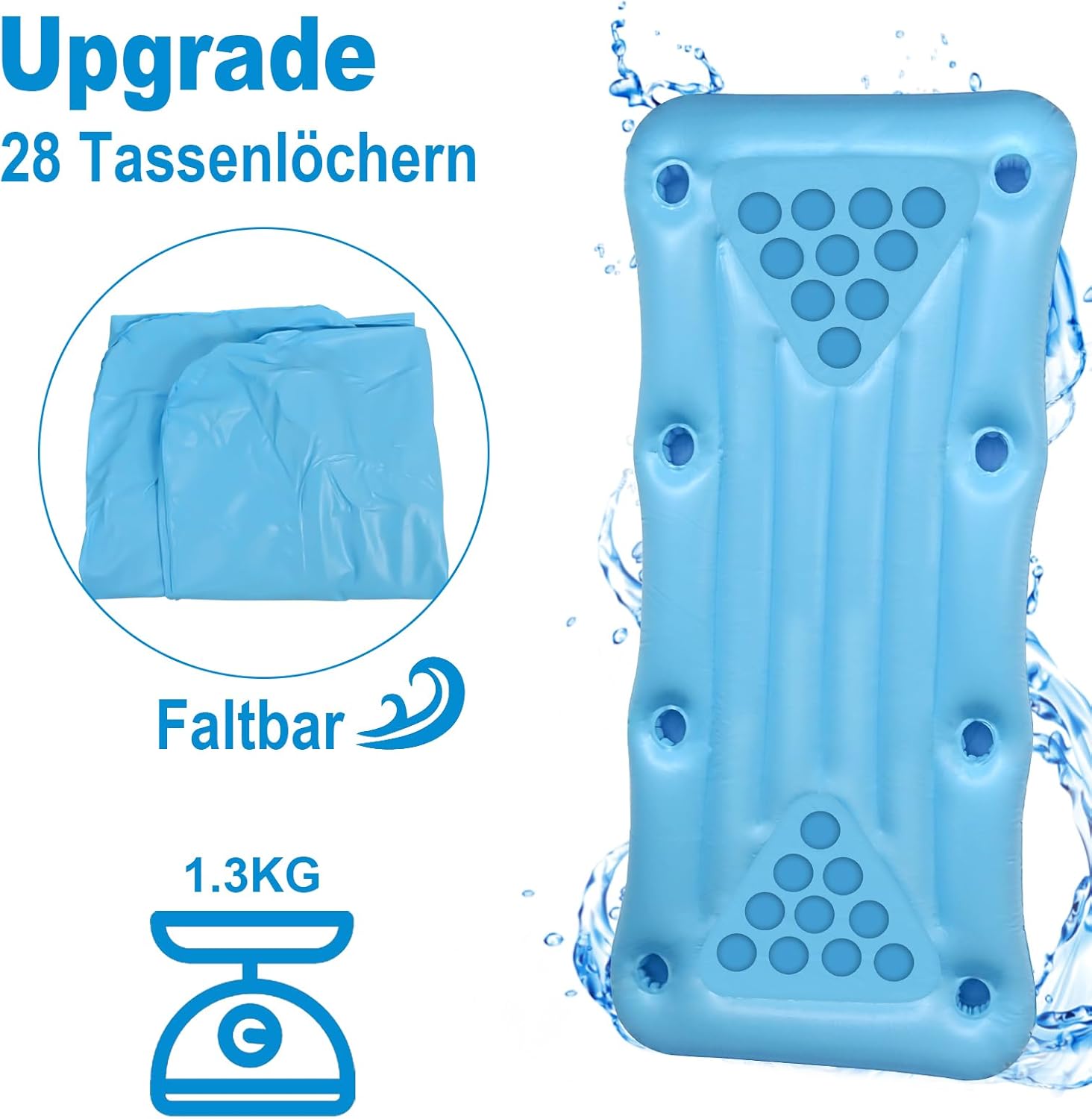 Thumbnail 4 de Faburo Aufblasbare Luftmatratze Schwimm Party Tisch 175x75x15 cm – faltbar, ohne Becher