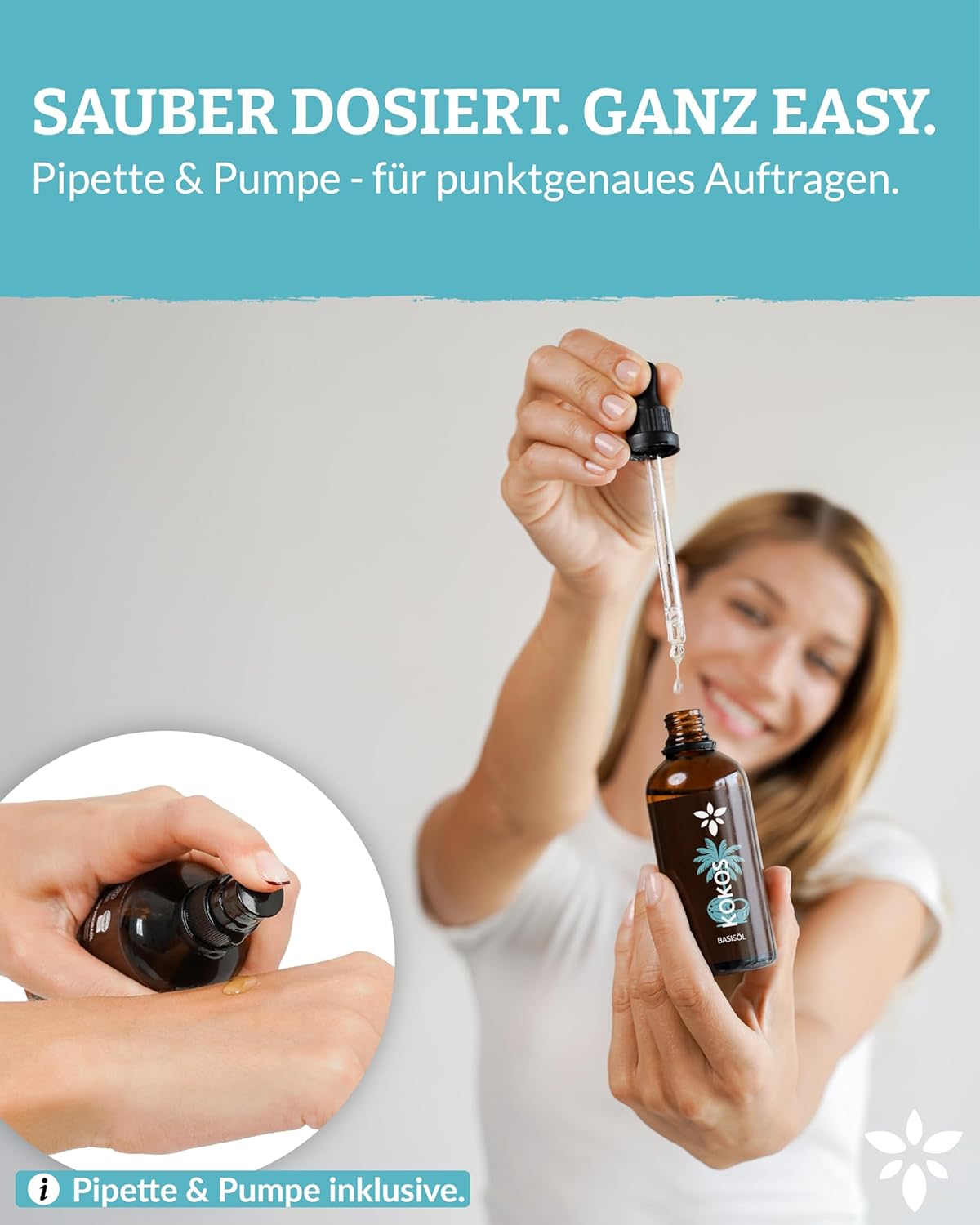 Thumbnail 2 de Heldengrün Kokosöl flüssig 100% rein – fraktioniertes Kokosnussöl für Haut & Haare inkl. Pipette & Pump