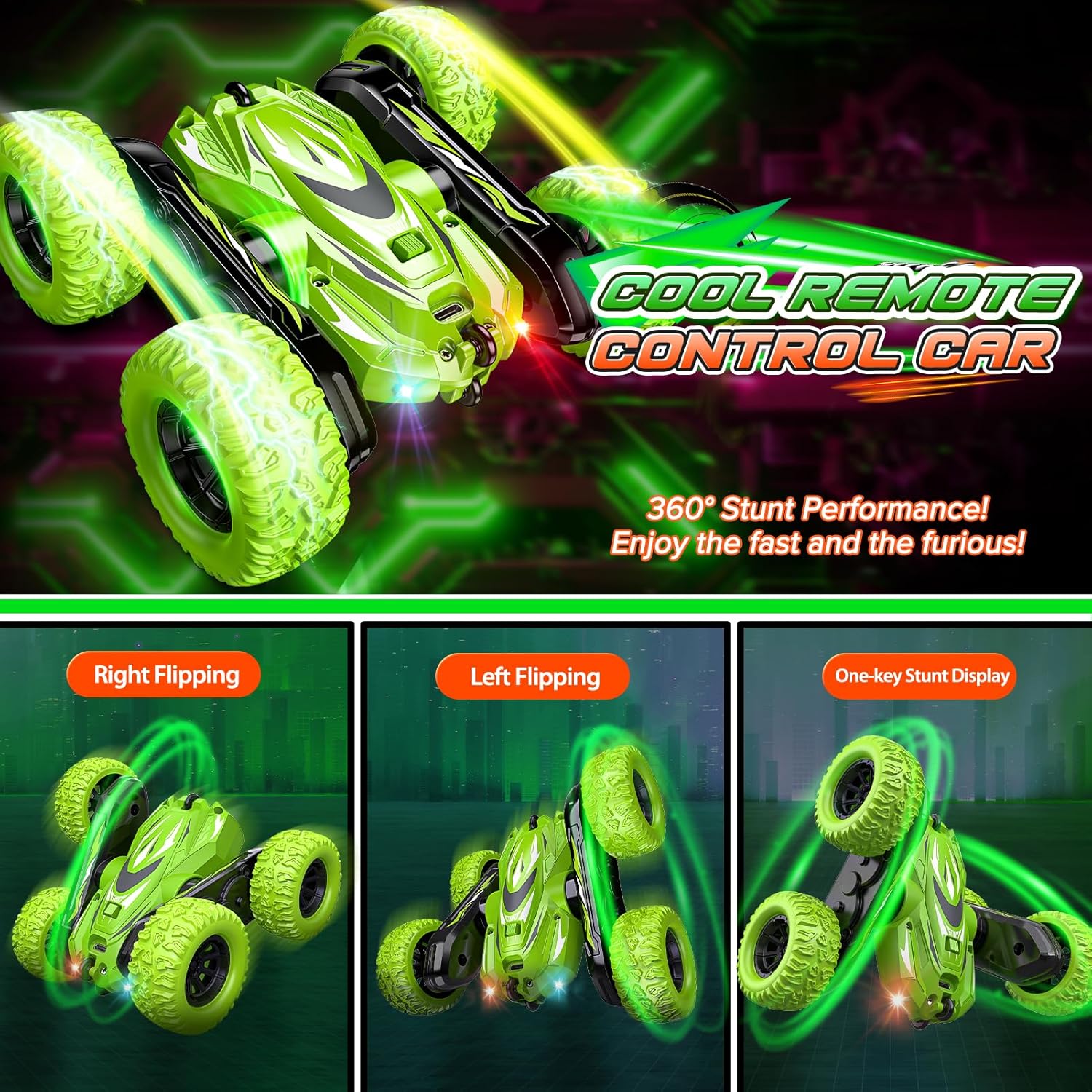Thumbnail 1 de Voiture télécommandée enfant 4WD 360° rotation — Monster Truck LED, rechargeable et tout-terrain